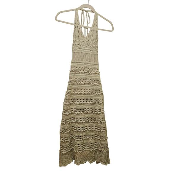 MODA International Sm Y2K Oatmeal Crochet Allover Maxi Dress. Rare find. Hippie MODA International Sm Y2K Oatmeal Crochet Allover Maxi Dress. Rare find. Hippie